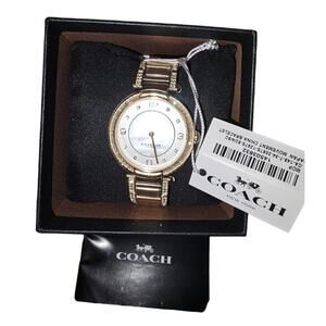 Coach Women's Cary Crystal Accent Gold Tone Bracelet Watch 34mm 14503832 NEW
